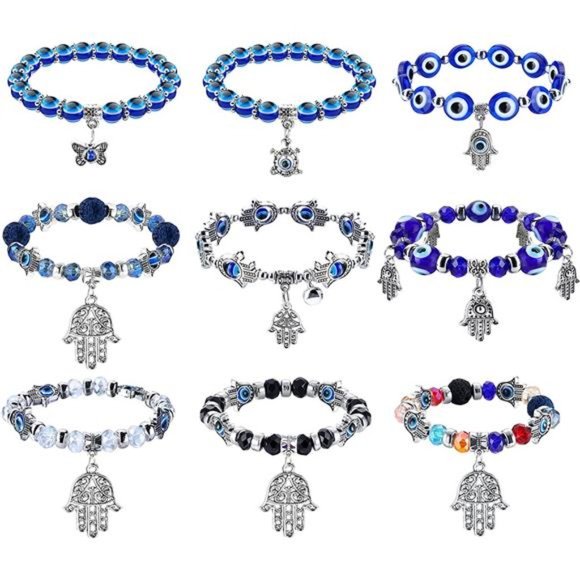 9Pcs Evil Eye Bracelets for Men Women Bead Bracelet Set - Picture 1 of 6